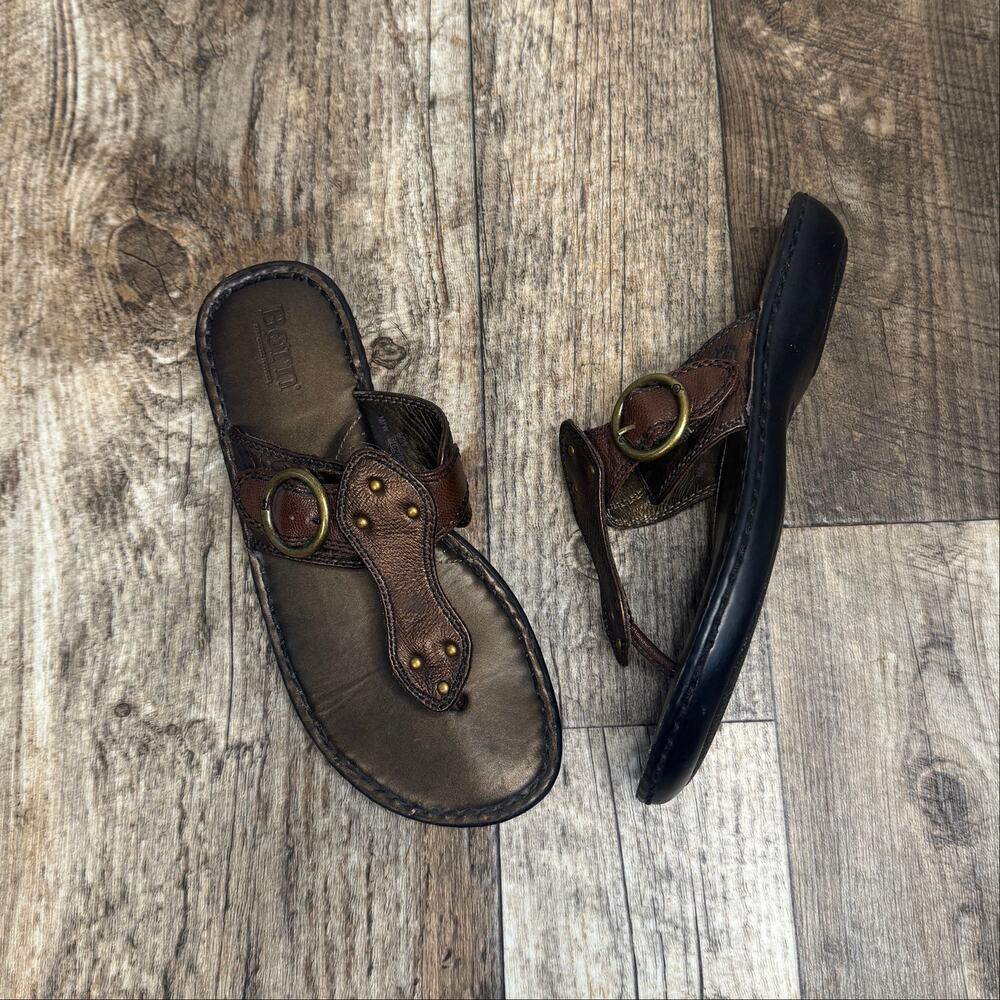 Born Leather Sandals Brown Thong Buckle Comfort Boho Womens 8 Summer Bronze